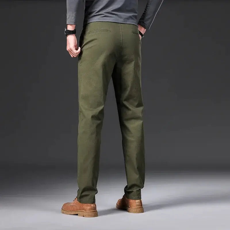 Simples Market men's casual pants in army green, 97% cotton, elastic slim-straight business trousers