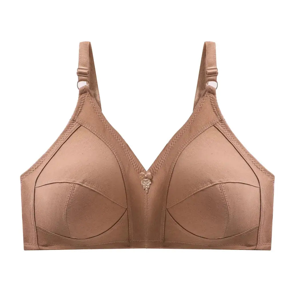 Beige seamless full-cup bra, non-padded, plus-size