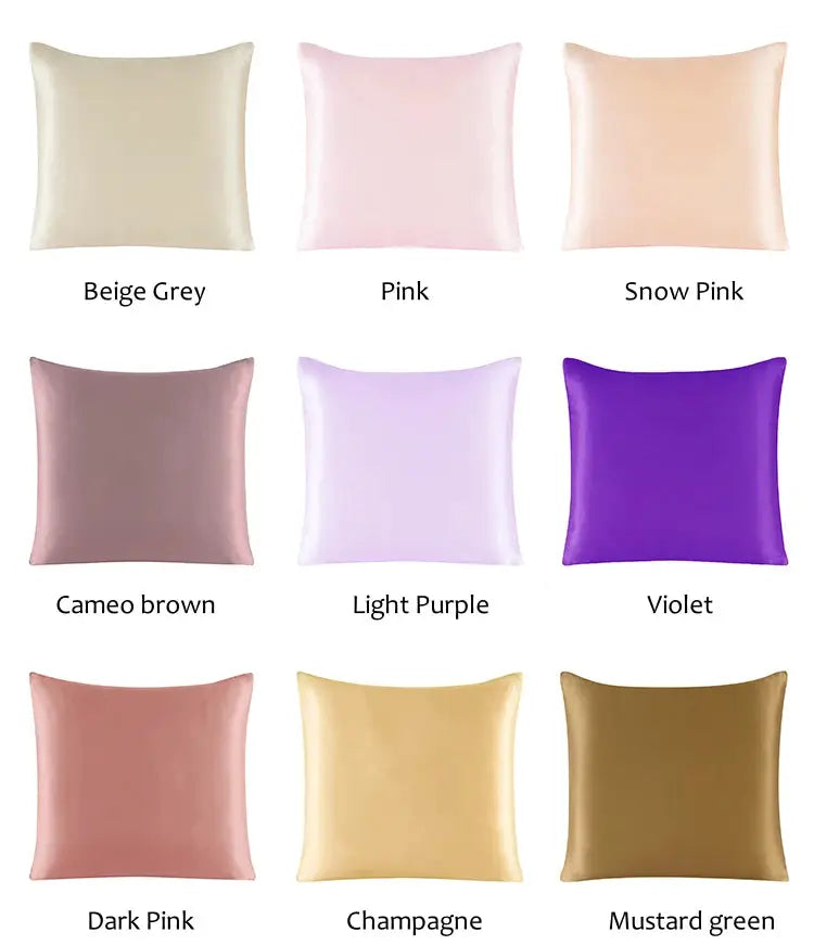 Silk pillowcase set by Simples Market, 100% silk, in multicolor assortment (9 colors); sizes 40x40cm and 80x80cm