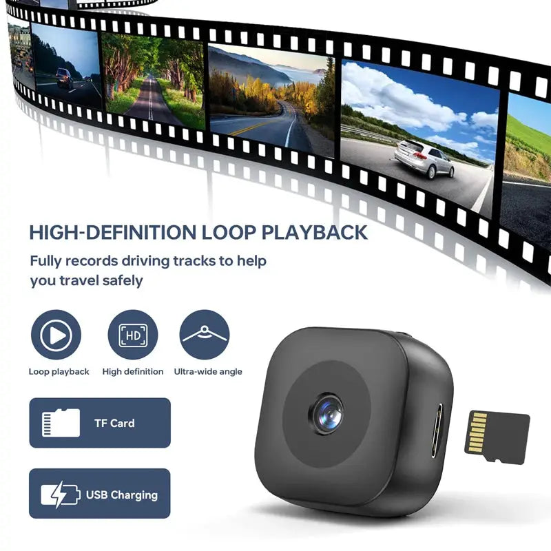Simples Market smart 4K mini camera, black cube with lens, microSD slot and USB charging features