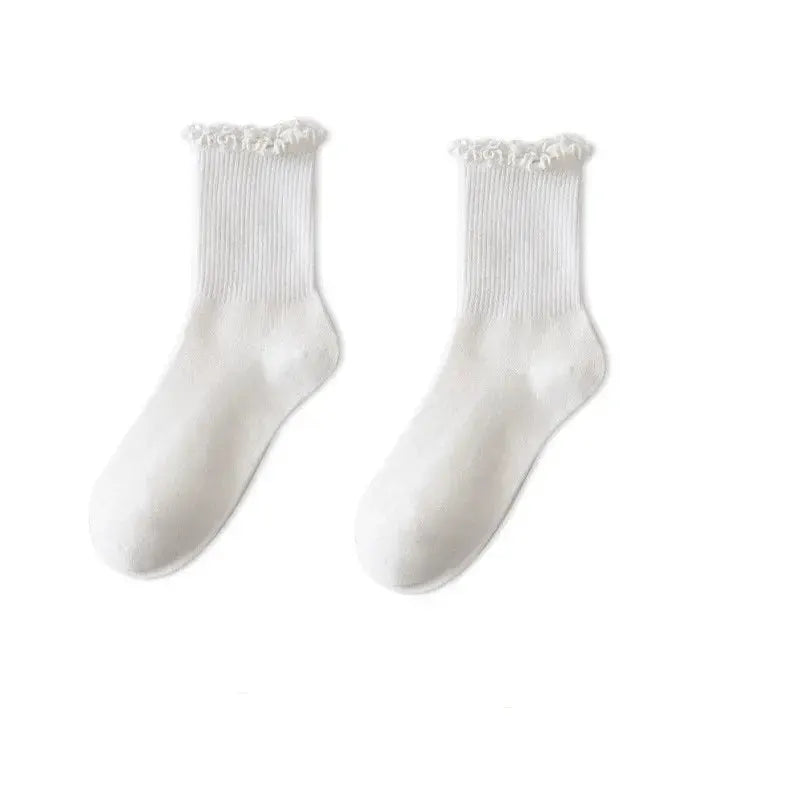 Cotton Ruffles Ankle Socks For Women Lolita Kawaii Korean Style Spring Black White 1 3 5 Pairs
