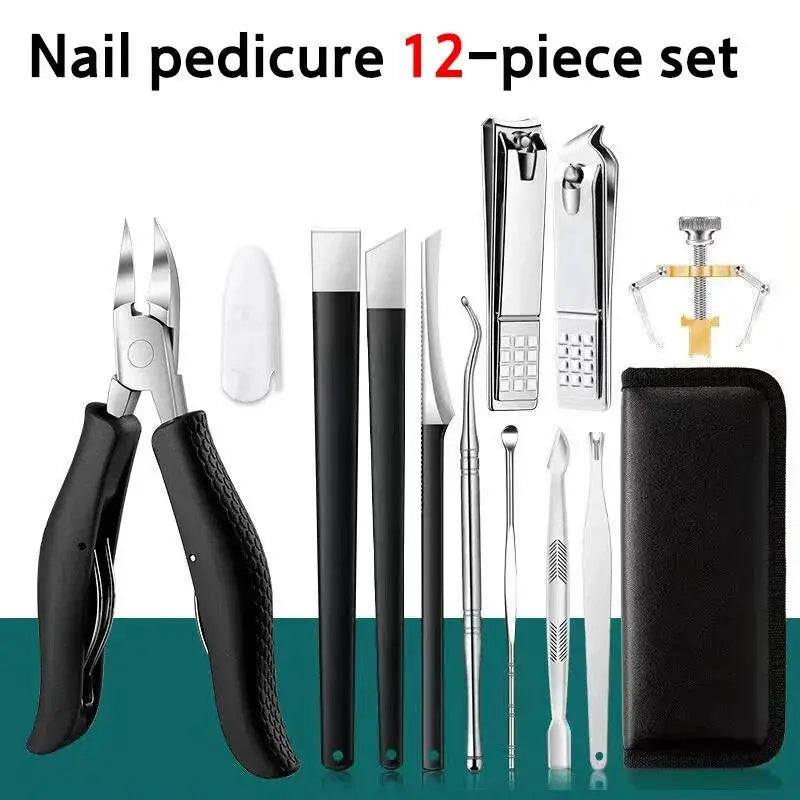 12 Piece Nail Clipper Set Paronychia Home Pedicure Tools High Grade Stainless Steel Manicure Kit