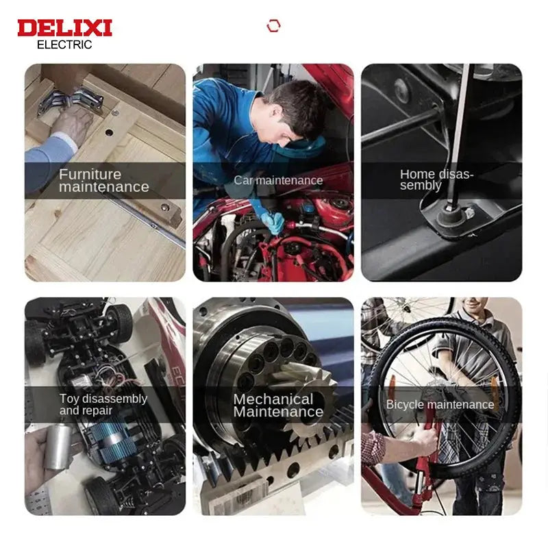 Delixi Electric Allen Key Set Hex Wrench Kit With Sleeve Universal Torque Long Metric For Motorcycles And Bicycles