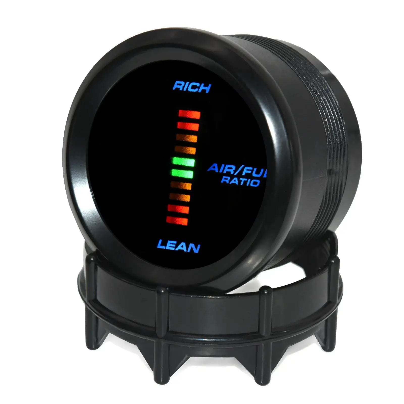 Universal 2-inch digital gauge with blue LED display, color bar air/fuel ratio indicators showing RICH/LEAN