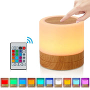 Simples Market RGB night lamp with wooden base; color-changing bedside camping light with remote touch control