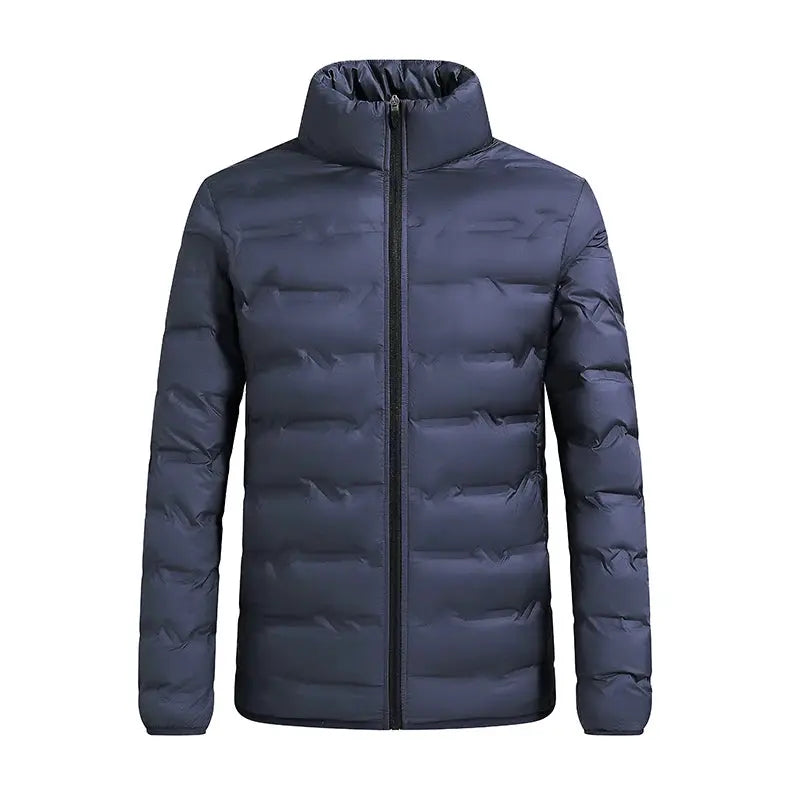 Men's navy duck-down puffer jacket with front zipper by Simples Market