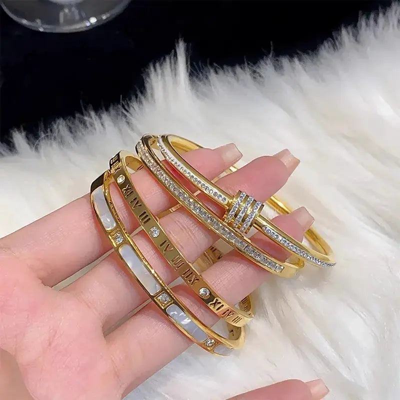 Elegant 8 Piece Stainless Steel Bracelet Set With Rhinestone Embellishments For Everyday And Holiday Wear