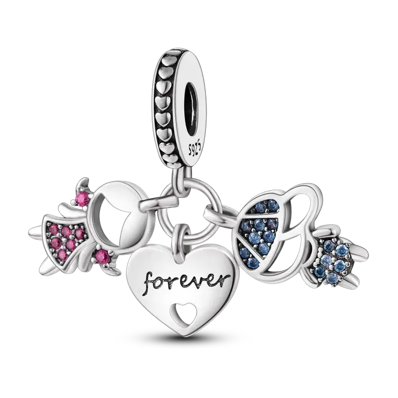 925 Sterling Silver Charms Bead Pink Butterfly Luminous Firefly Dangle Fit Bangle Bracelet Necklace DIY Jewelry