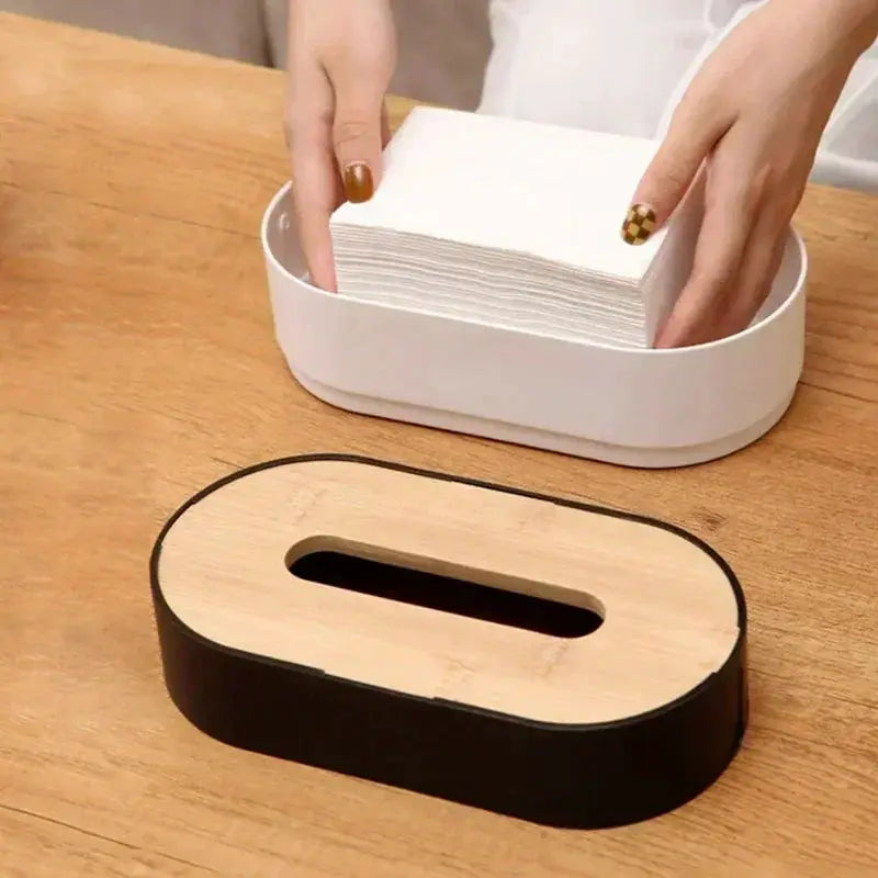 Bamboo Tissue Box Holder With Floating Cover For Toilet Paper Napkins And Paper Towels Modern Dispenser