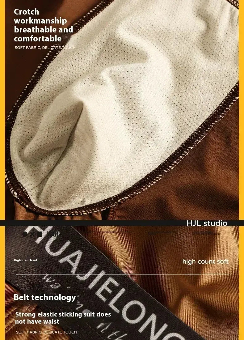 Men's satin-like boxer shorts in brown with white breathable mesh crotch panel