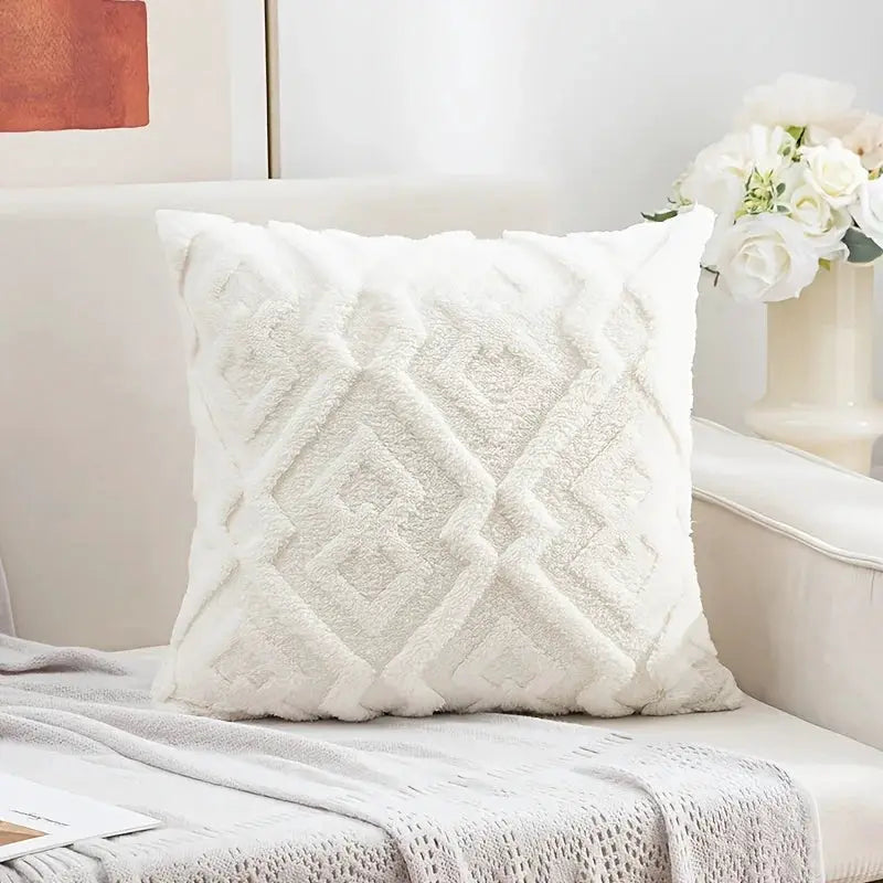 Soft plush cushion cover with white diamond pattern, luxury decorative throw pillow for sofa