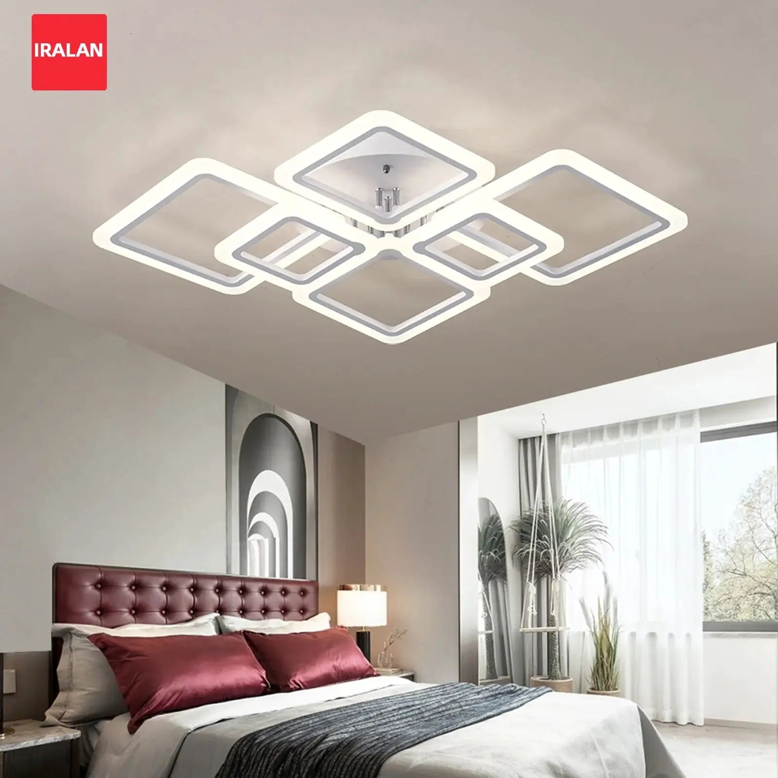 Household ceiling chandelier with interlocking square acrylic frames; white LED lamp by Simples Market