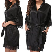 LuxeIce Womens Ice Silk Glossy Robe Pajamas Above Knee Length With Lace Trim Sexy Yet Comfortable Nightwear