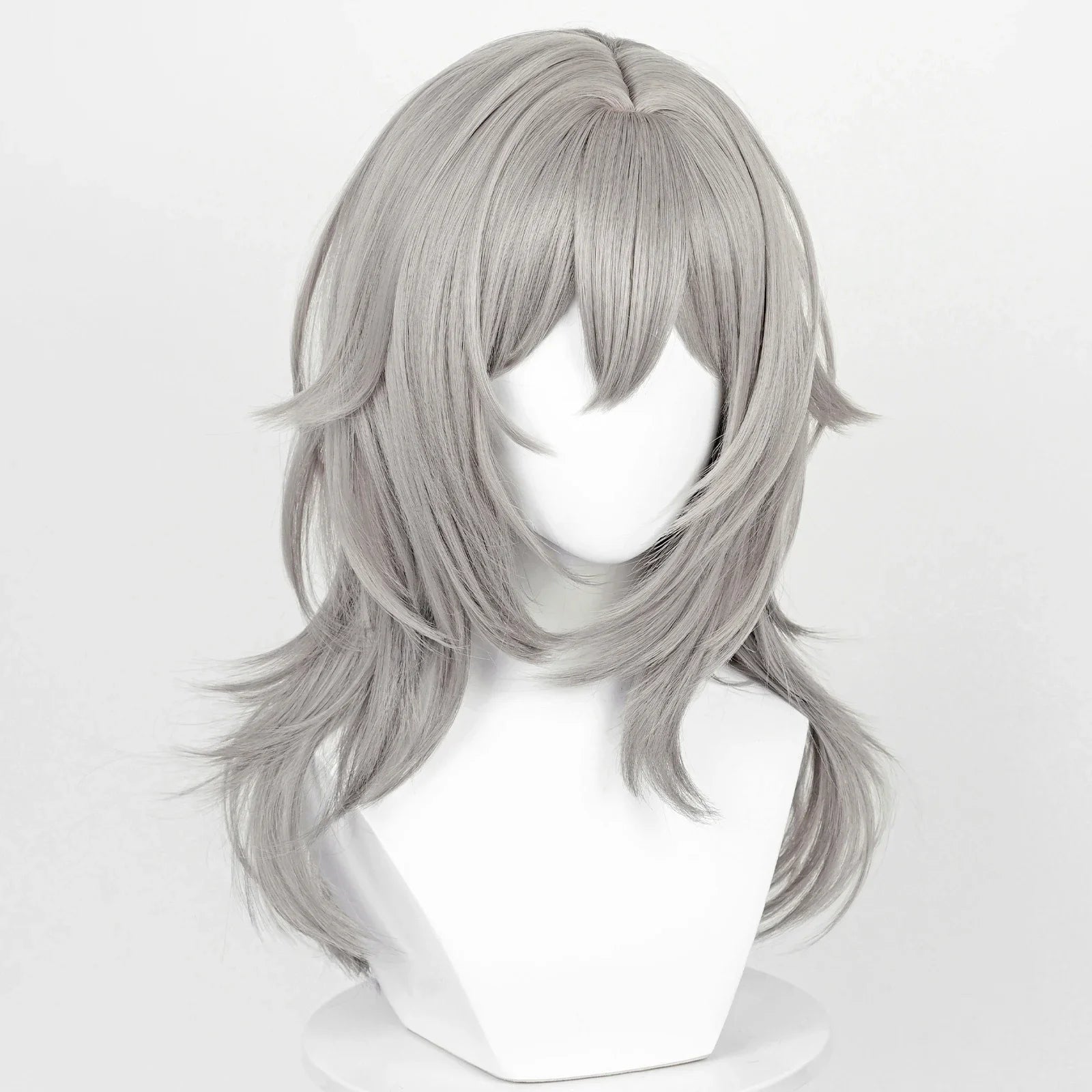 Simples Market cosplay wig Caelus Stelle gray synthetic wig with bangs, long layered style.