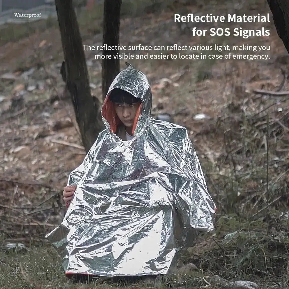 Emergency Raincoat Poncho For Camping Waterproof Rainwear Survival Blanket Insulation Gear