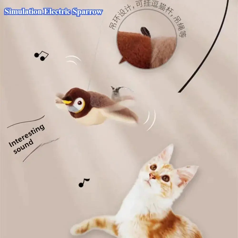 Hot Cat Interactive Catnip Bird Toy USB Rechargeable Touch Activated Squeaky Plush With Flapping Wings