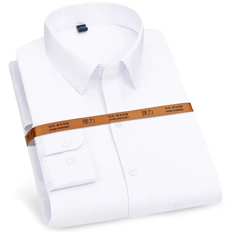Simples Market white men's dress shirt, long sleeve, slim fit, solid color