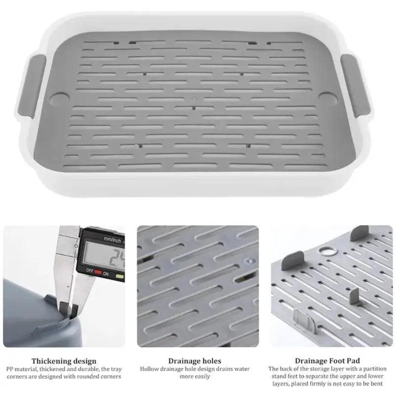 1pc Rabbit litter box for small pets; white shell with grey ribbed bottom and drainage holes.