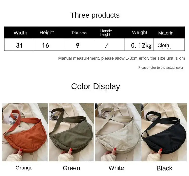 Casual nylon hobo crossbody bags in orange, green, white and black, four colors