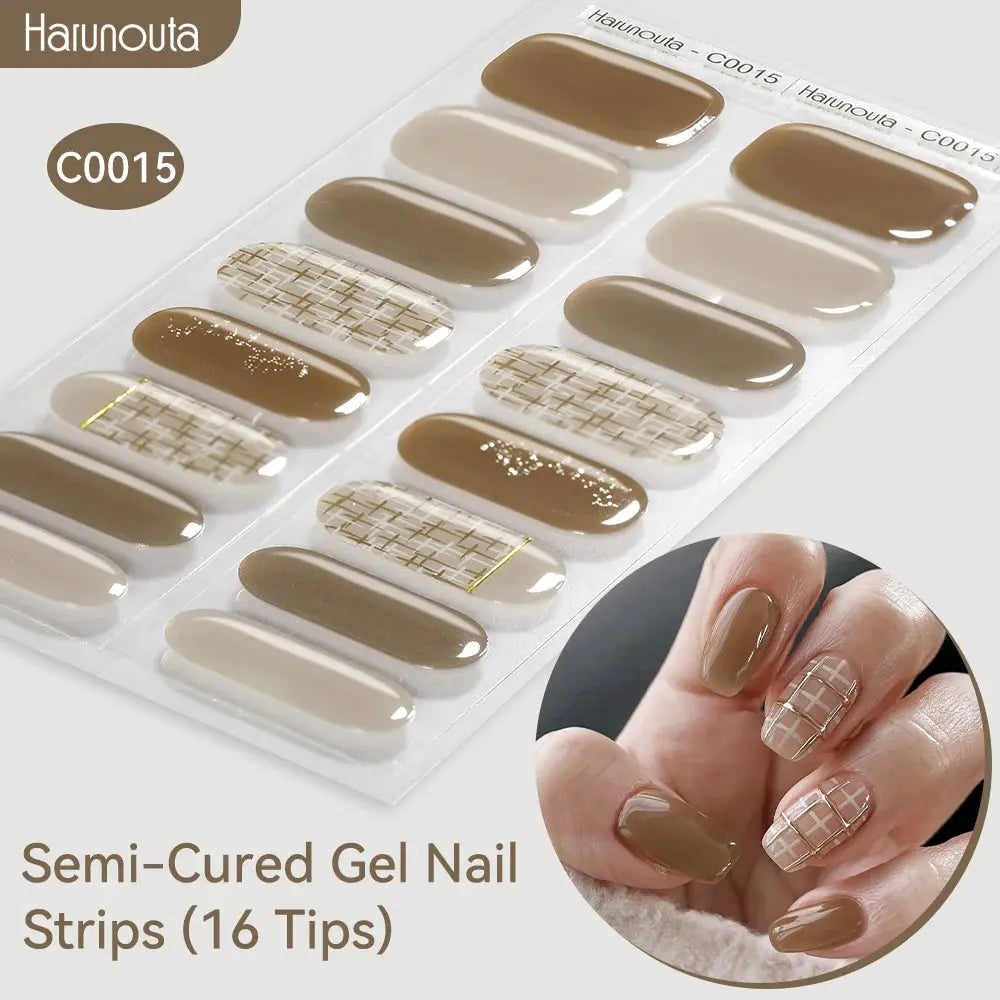 Simples Market Gradient Auroras semi-cured gel nail strips (16 tips) in taupe/beige tones with plaid accents