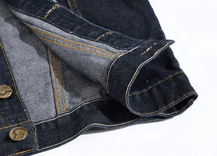 Denim jeans vest by Simples Market, dark blue indigo with orange stitching