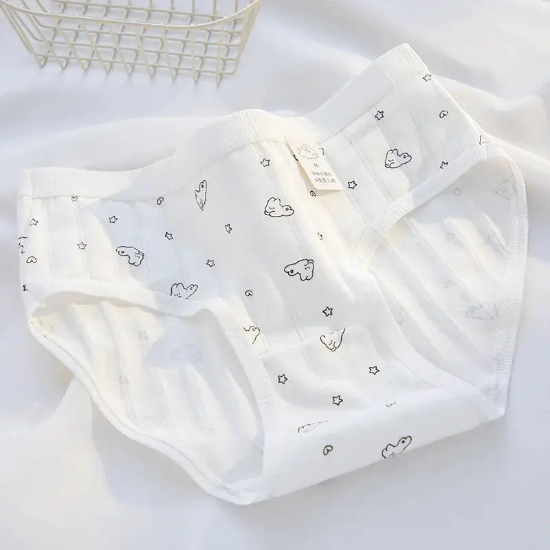 SP&CITY women's seamless cotton underwear in white with cute rabbit print; breathable daily briefs
