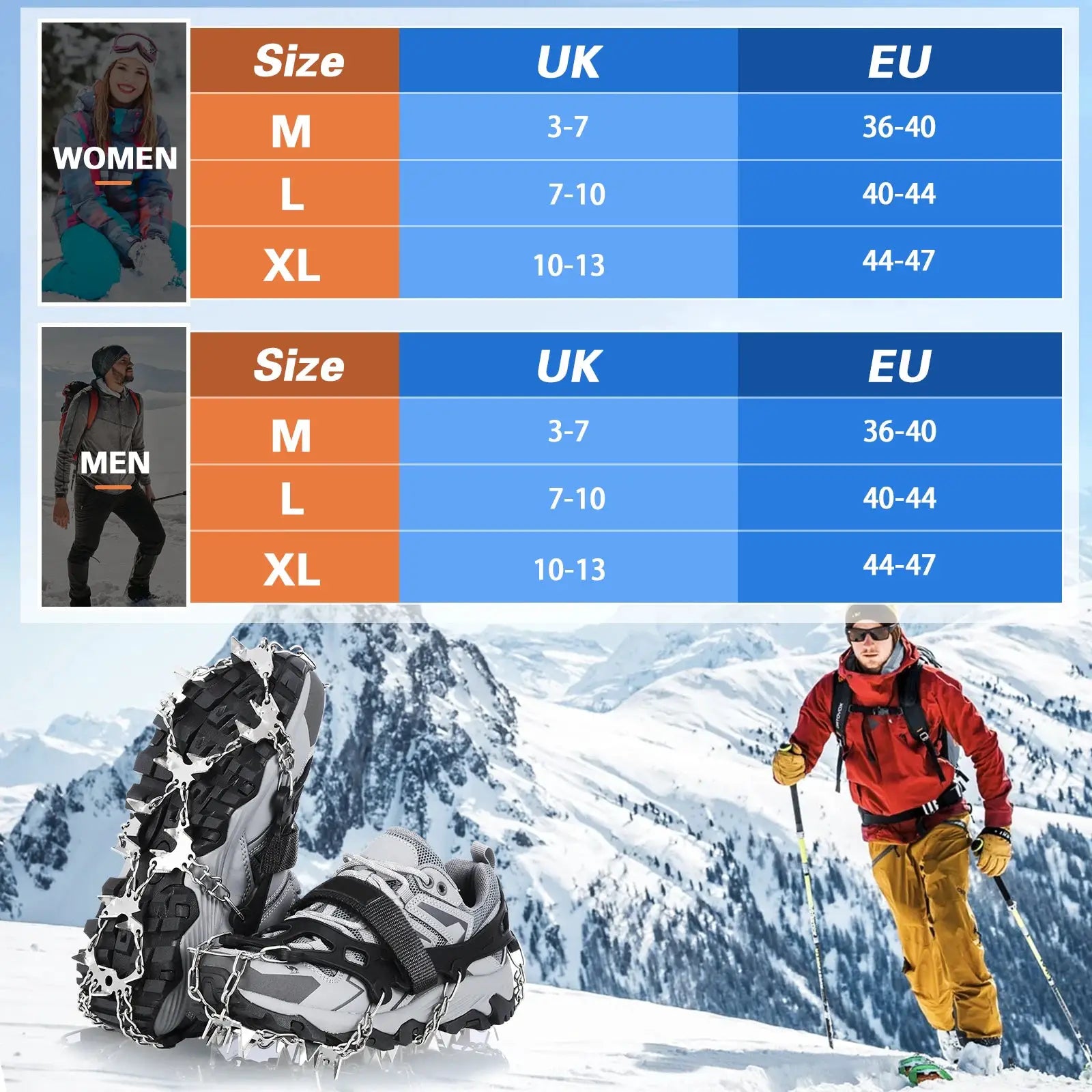 Tomshoo 32-teeth ice gripper spikes for shoes by Simples Market; anti-slip crampons for hiking in snow