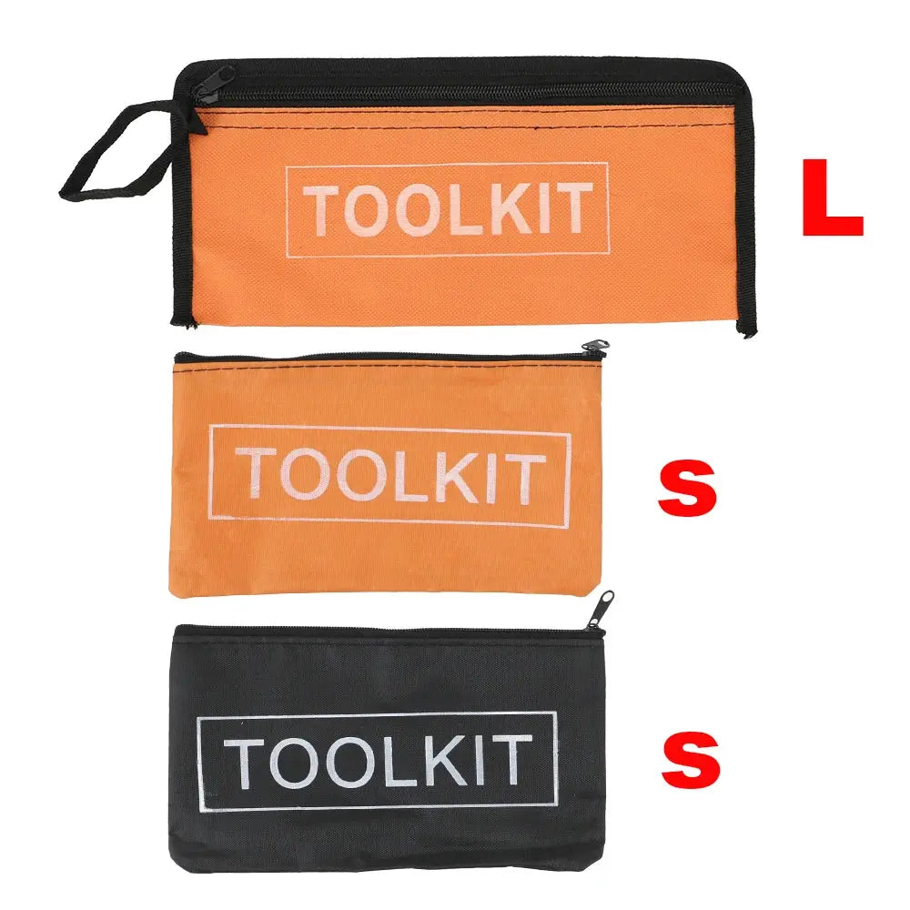 Toolkit organizer pouch set, three zippered canvas Oxford bags in orange and black by Simples Market.