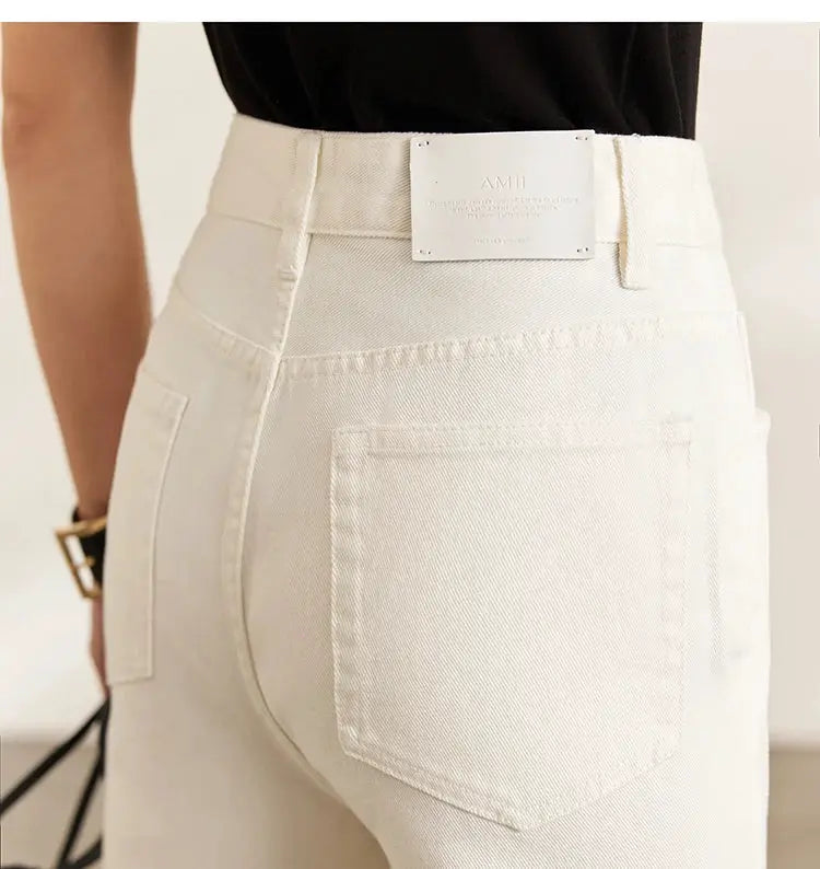 Amii Minimalism Vintage Denim Jeans Women Loose Wide Leg Autumn Pants
