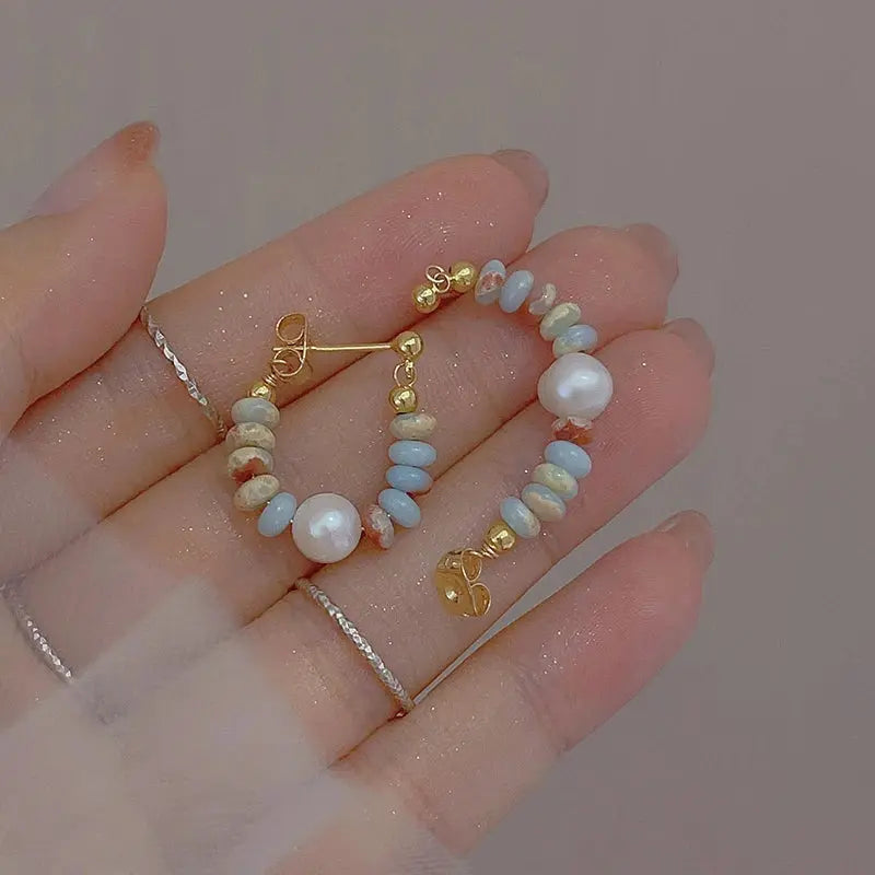 Vacation Style Simulated Pearl Beaded Drop Earrings With Pendant For Women And Girls Fashion Jewelry
