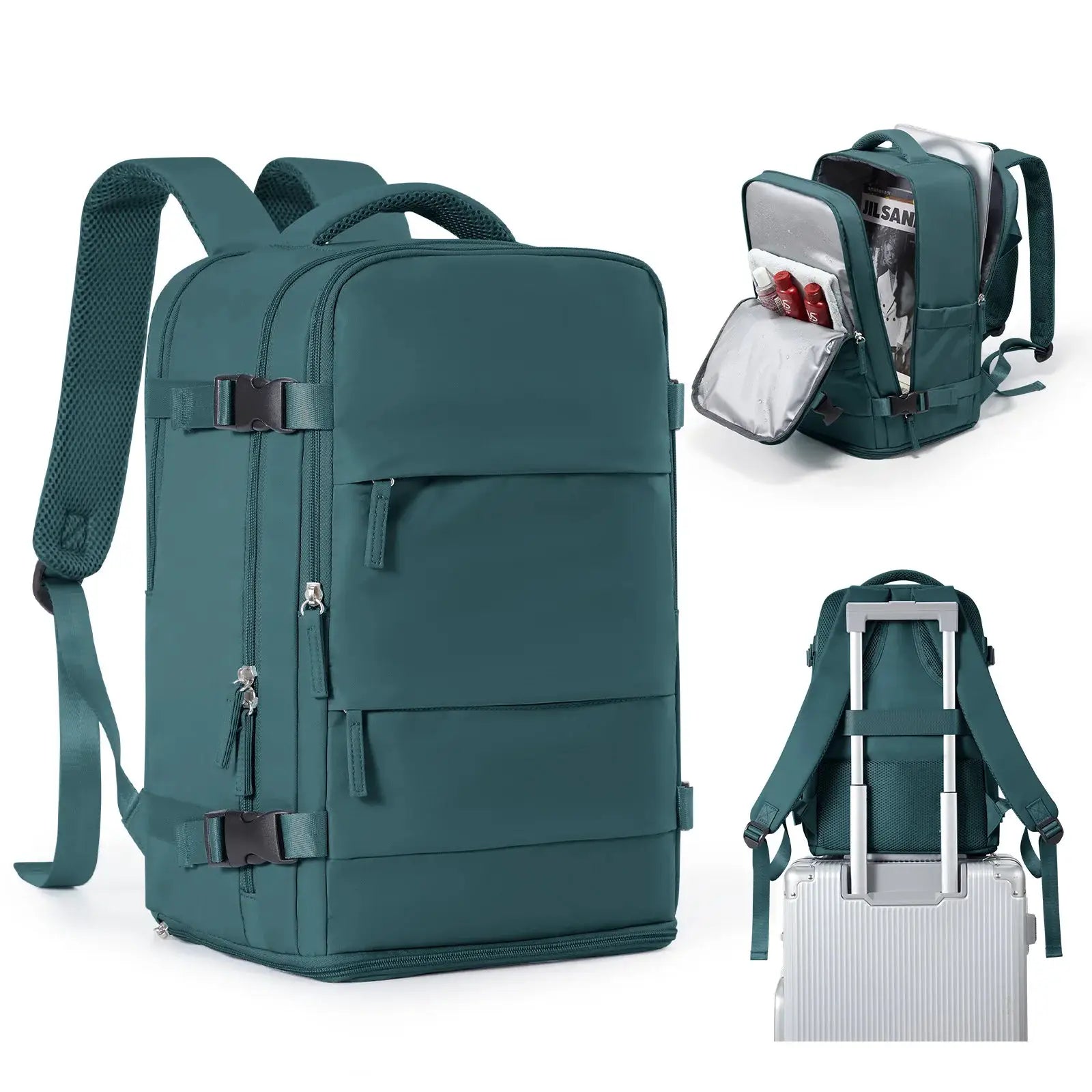 Simples Market teal laptop carry-on backpack, waterproof with multiple compartments