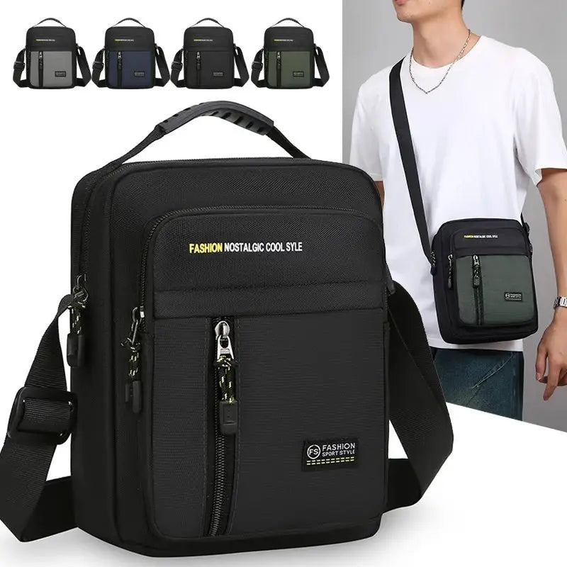 Modern men's oxford crossbody bag featuring durable design and stylish compartments for everyday use.