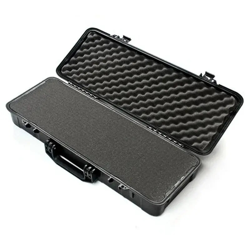 Waterproof hard tool case with egg-crate foam interior, rugged black plastic storage box for tools and camera gear