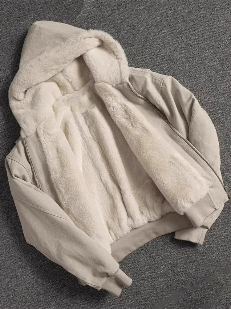 Mauroicardi beige oversized canvas padded jacket with faux shearling lining and hood Simples Market