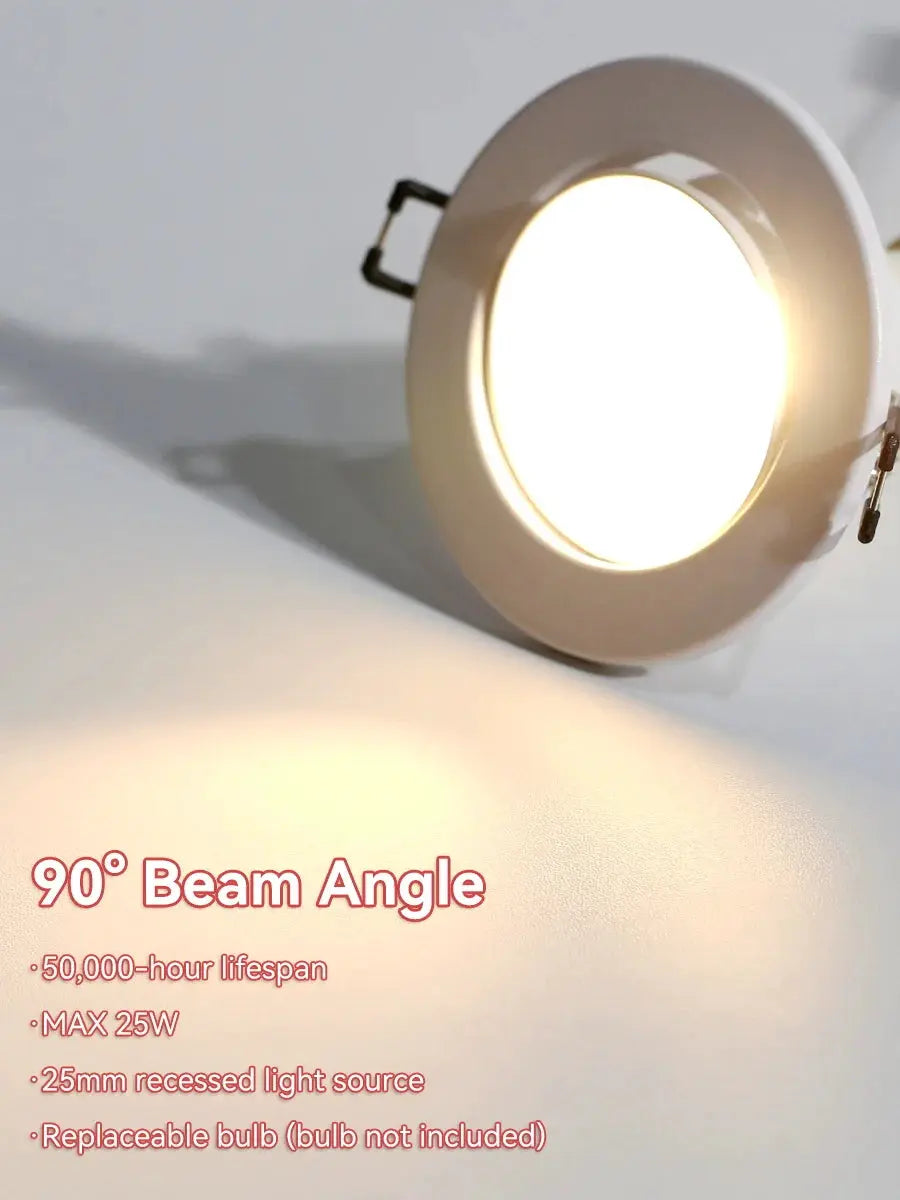 White GU10 LED downlight ceiling lamp with 90° beam angle and replaceable bulb (not included)