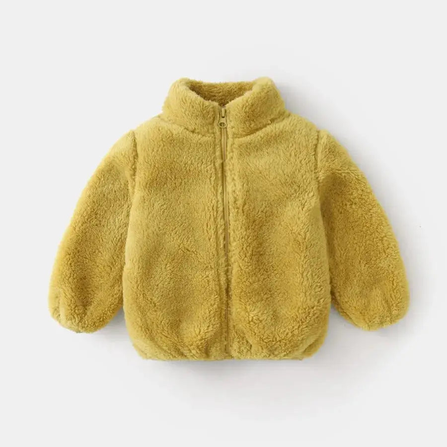 Solid Color Plush Coat For Kids Autumn Winter Warm Casual Jacket Greatcoat Outerwear Baby Boy Girl Toddler