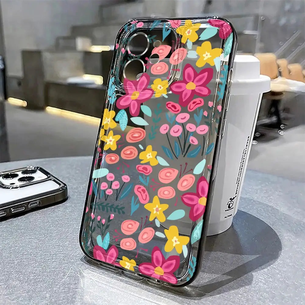BloomCase Flower Clear Phone Case for iPhone 11 12 13 14 15 16 17 Series Shockproof Transparent Protection