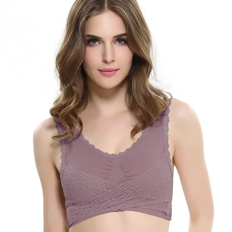 Simples Market purple lace bralette with scalloped trim and thin straps