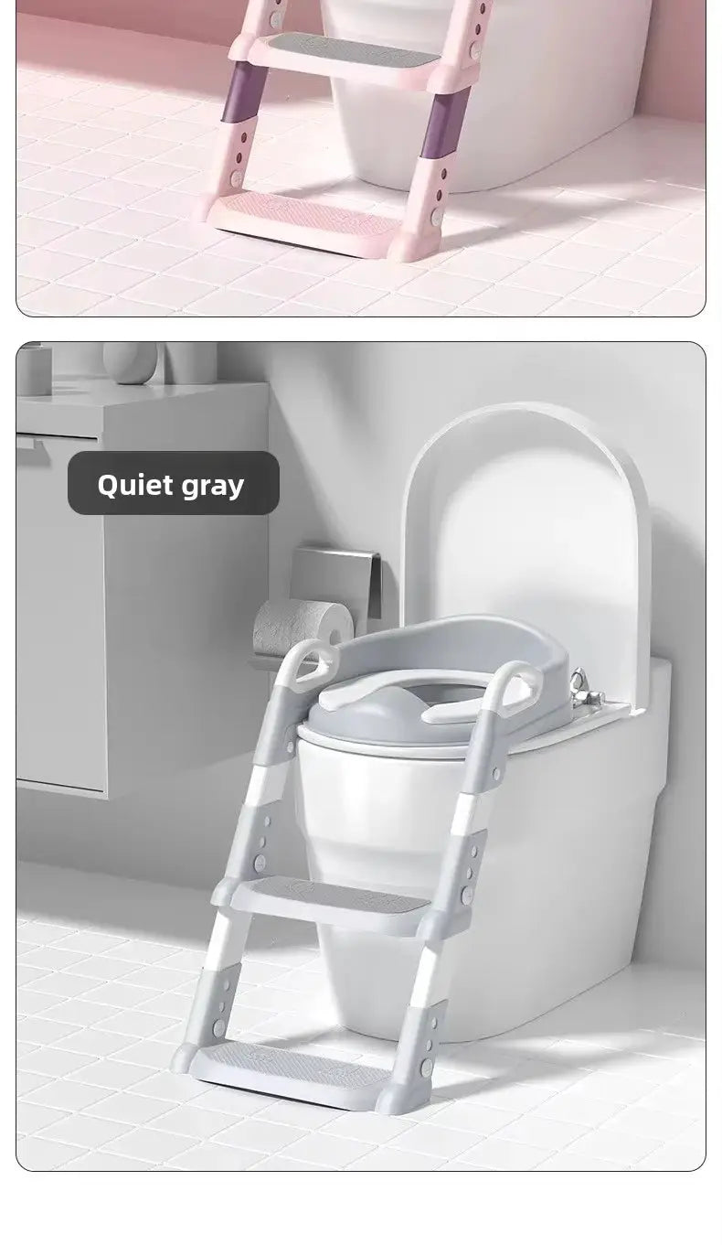 Children's foldable toilet training step stool in pink with purple accents and gray version