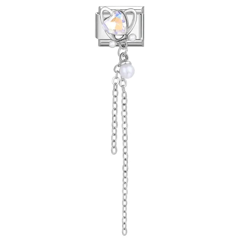 Zircon Moon Cherry Bow Knot Butterfly Heart Star Italian Charm Links For 9mm Bracelet Stainless Steel DIY Jewelry Gifts