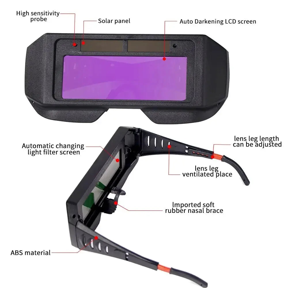 SolarGuard Auto Darkening Welding Goggles Solar Powered Protective Glasses For TIG MIG MMA Plasma Welding Lightweight