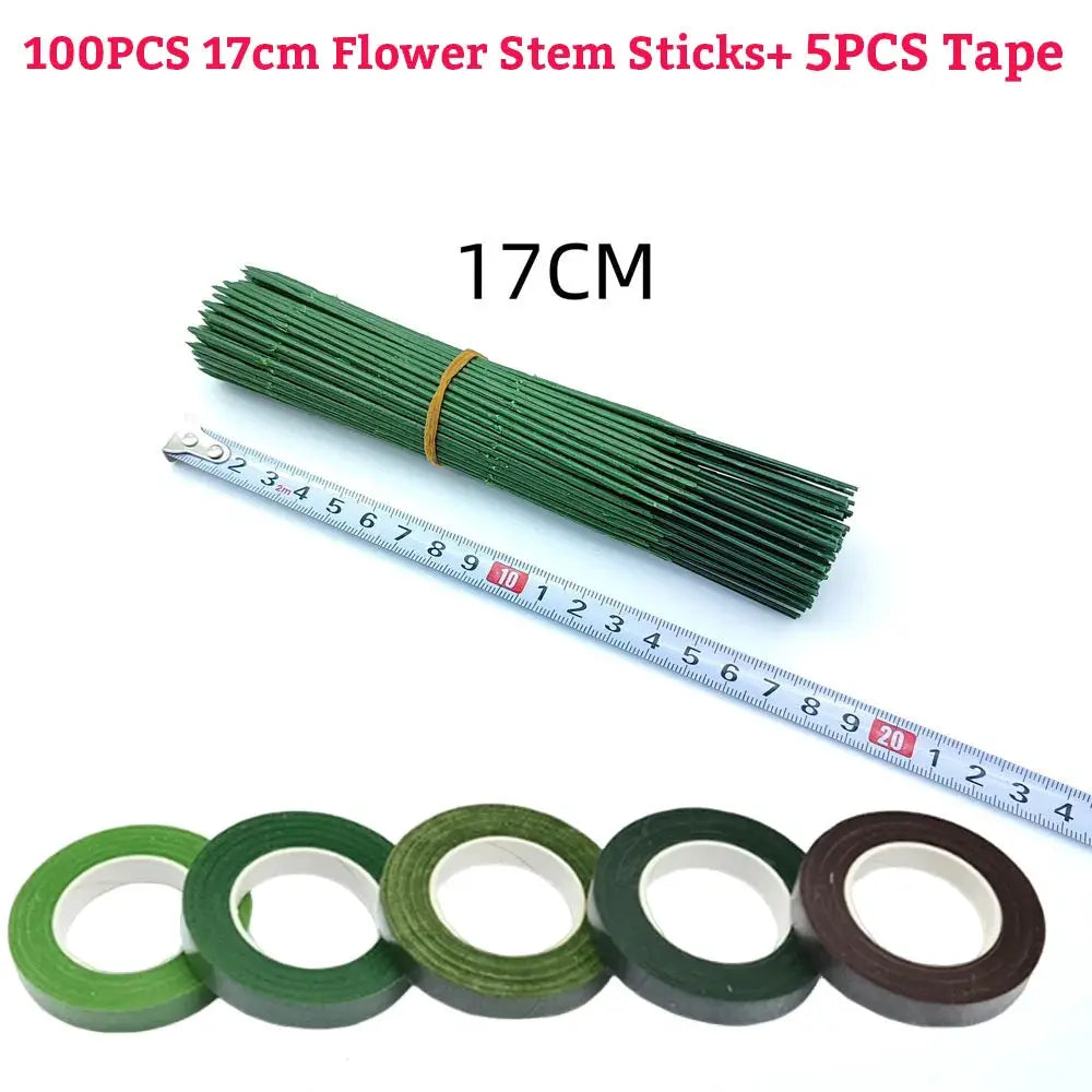 Green Flower Stem Sticks DIY Floral Material Handmade Wire Stem Self Adhesive Floriculture Tape Paper Tape For Bouquets