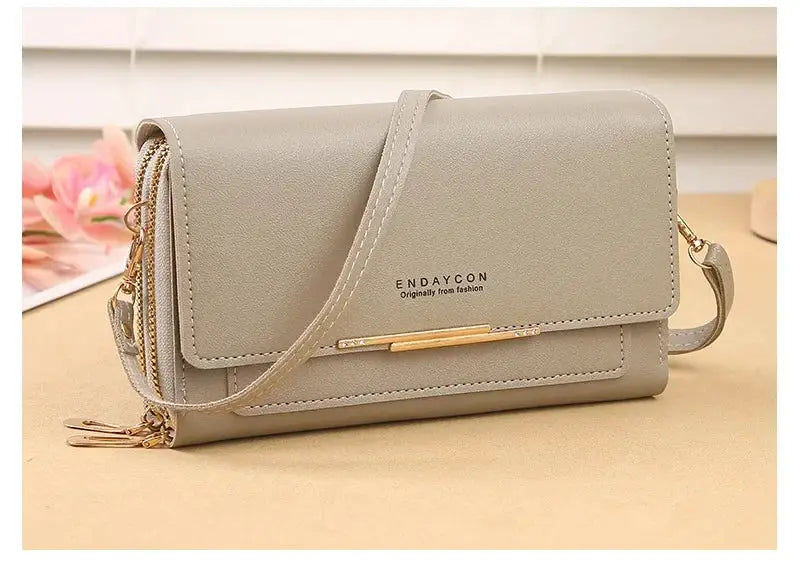 Enddaycon taupe wallet bag crossbody clutch with coin pocket and gold-tone hardware