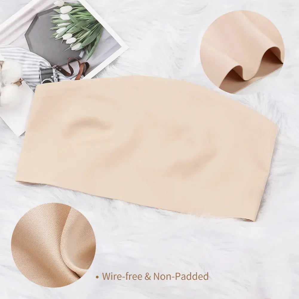 Seamless strapless silicone tube top bra, nude beige, wire-free, non-slip Simples Market