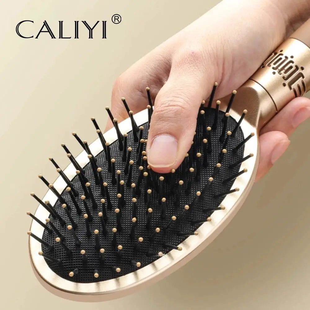 CALIYI hair massage air-cushion brush with gold handle, oval detangling anti-static scalp comb