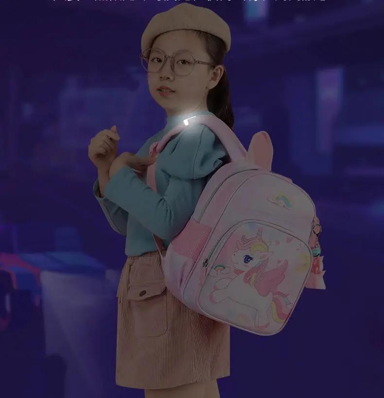 Unicorn backpack for girls, pink cartoon princess school bag with unicorn illustration