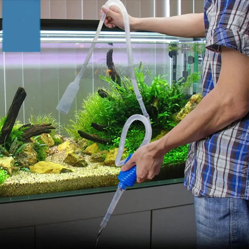 Aquarium siphon vacuum gravel cleaner manual with blue grip for fish tanks