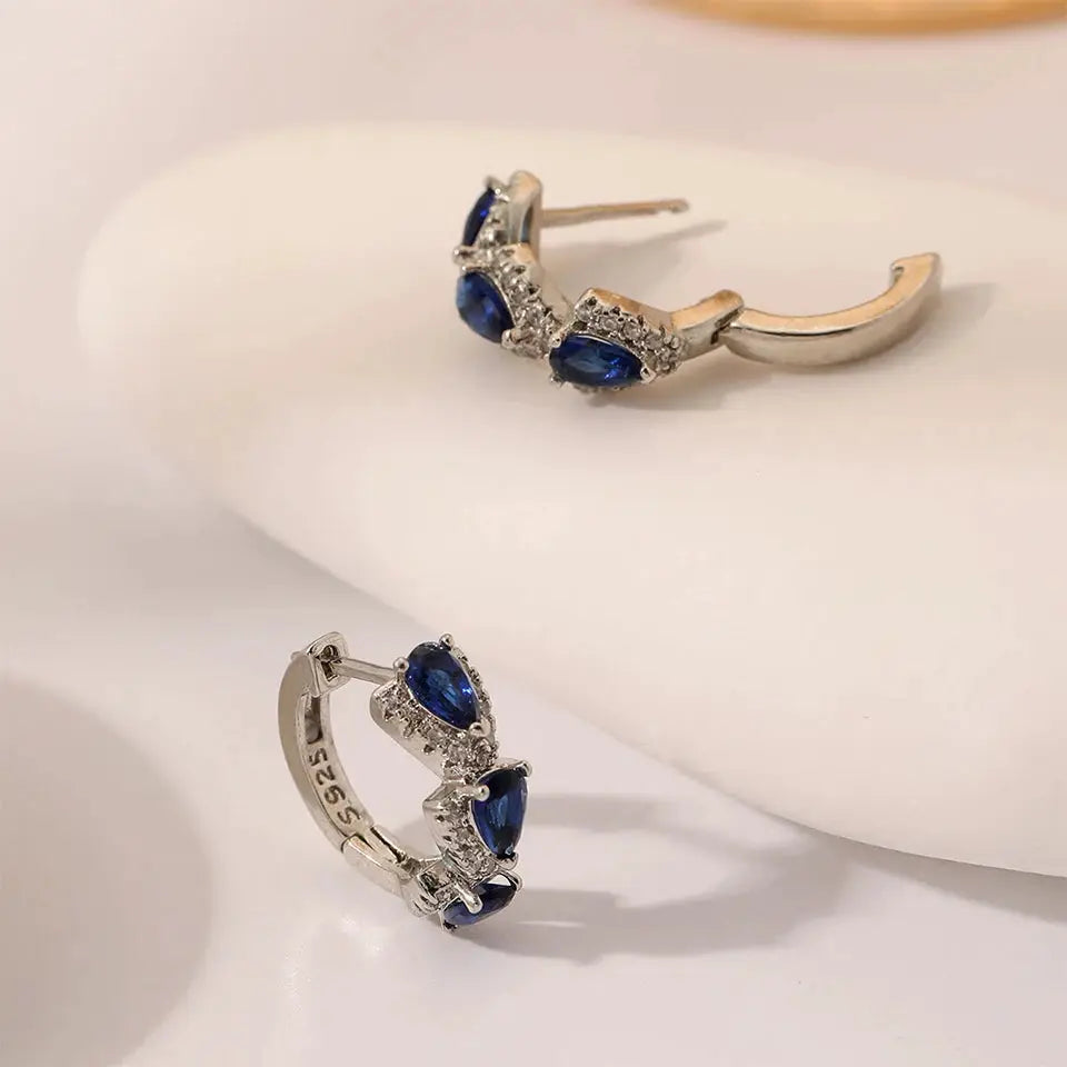 ZAKOL Pear Blue CZ Circle Hoop Earrings For Women Silver Tone Jewelry Wedding Party Accessories