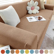 Elastic Jacquard sofa cover for 1–5 seater couch; brown textured slipcover on living room sofa