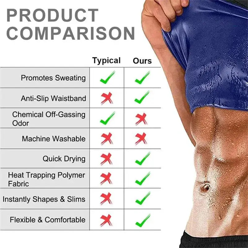 Men's slimming body shaper sauna belt waist trainer by Simples Market, shown with product comparison chart